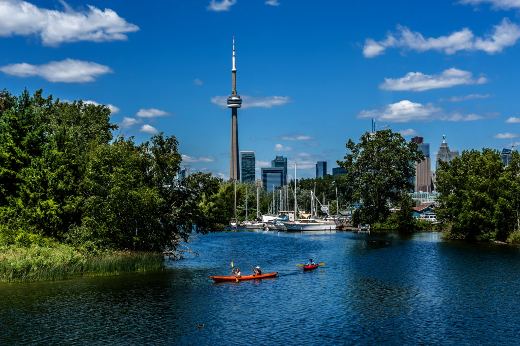 Toronto skyline with lake in foreground